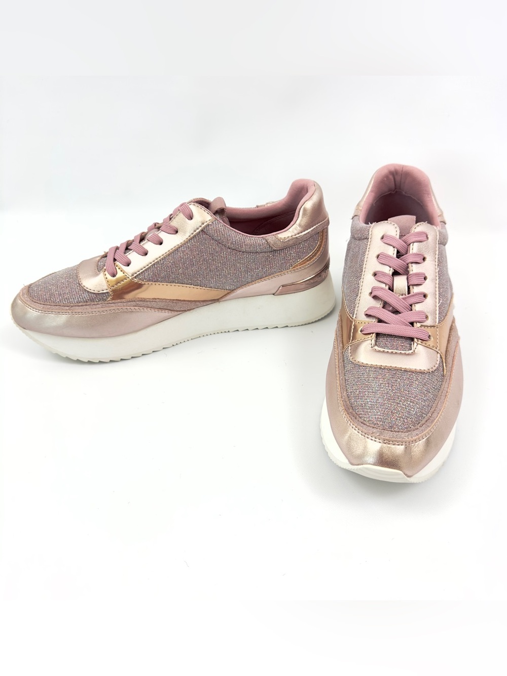 Michael Kors Mariah Rose Gold Glitter Platform Sneakers Size 10